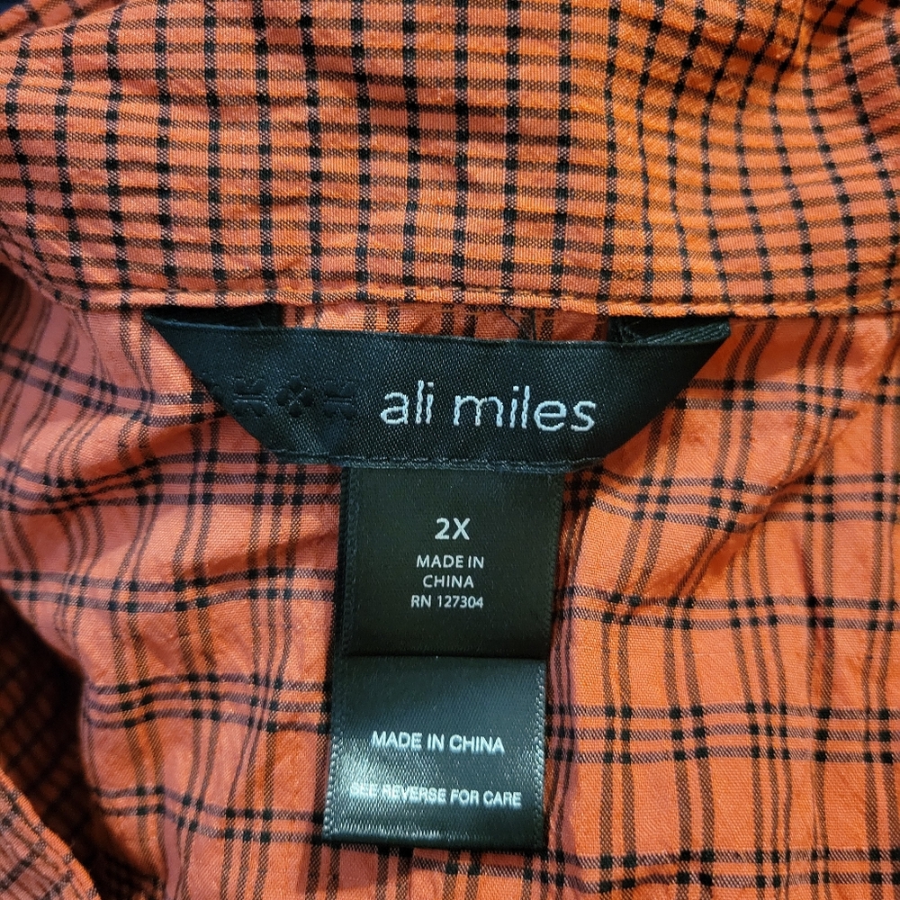 Ali Miles Orange Checkered Button Front Tank Top - image 5